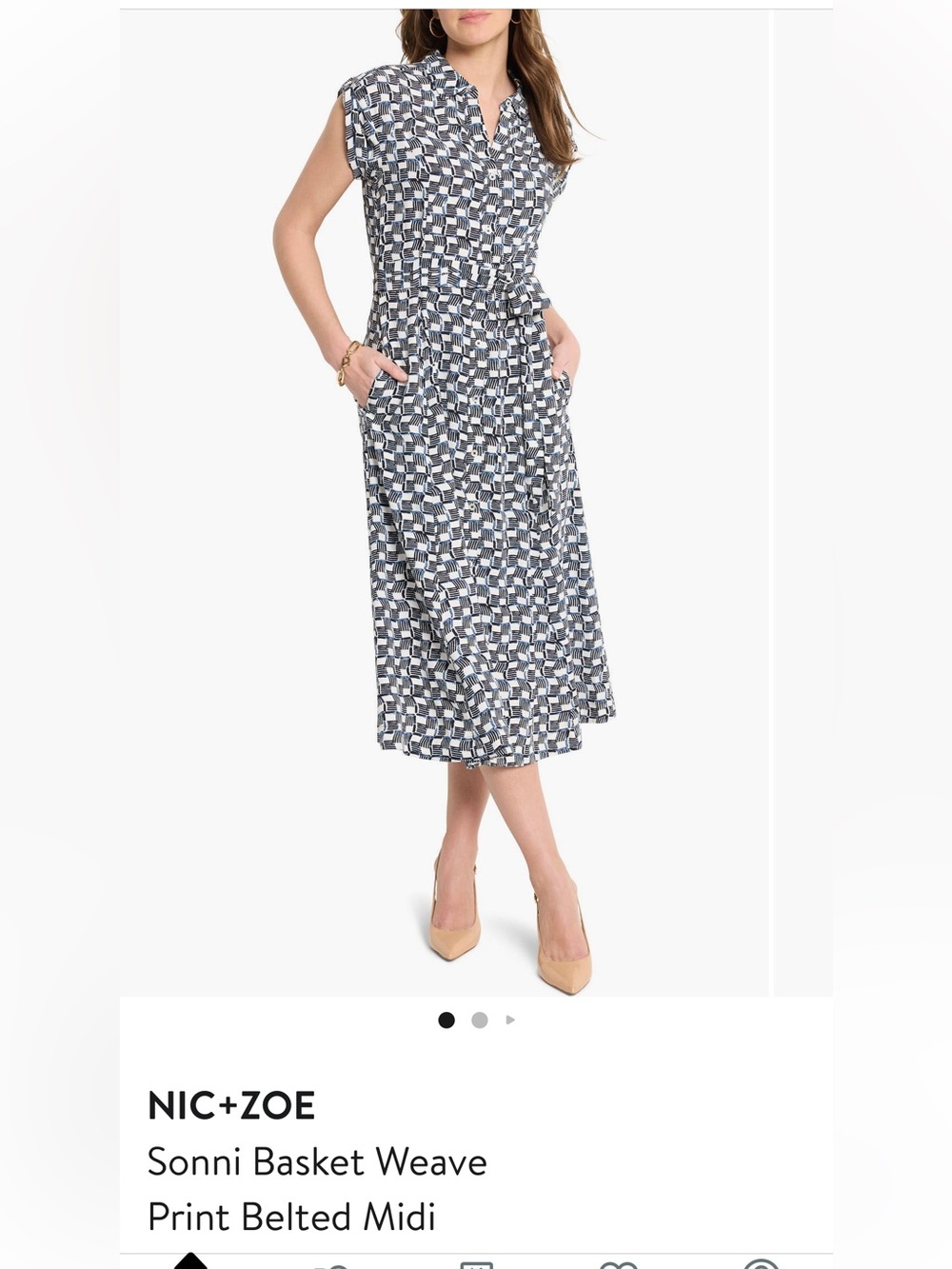 NIC+ZOE Sonni Navy and White Belted Midi dress